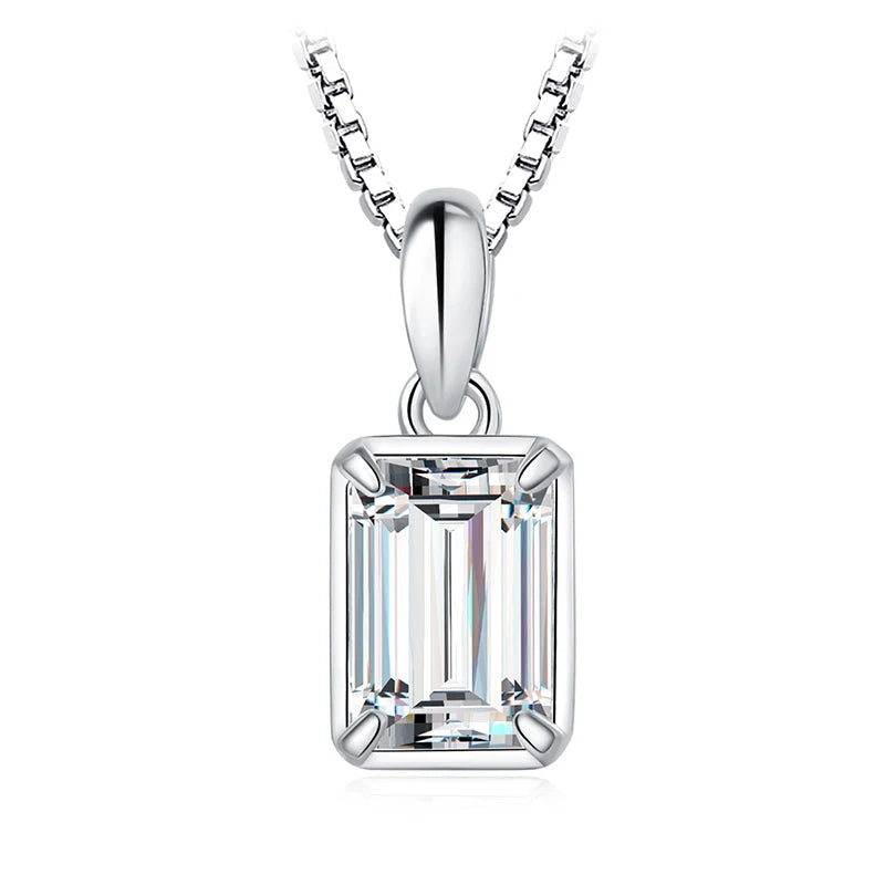 Emerald Cut Sterling Silver Pendant Necklace – Women’s Fashion Jewelry