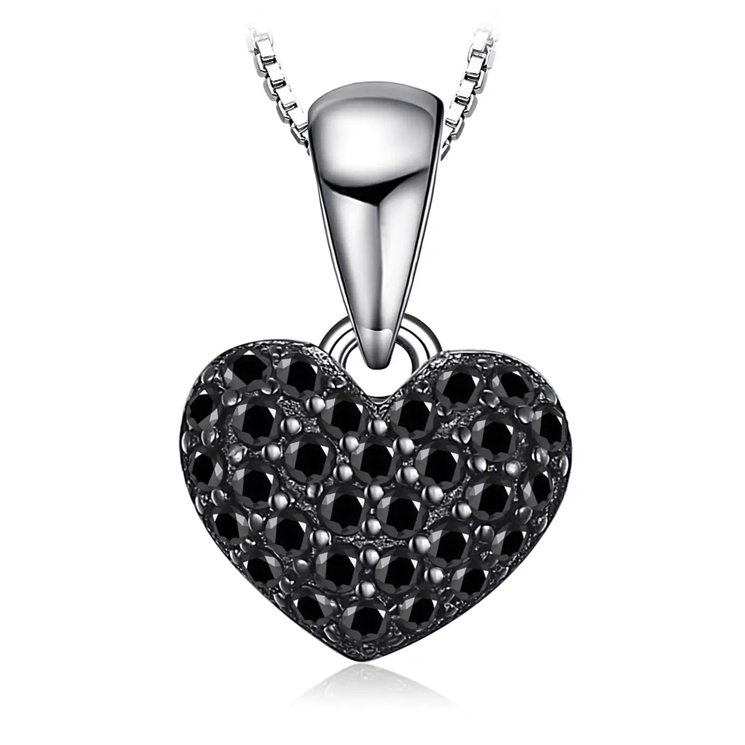 Heart-Shaped Black Spinel Sterling Silver Pendant Necklace