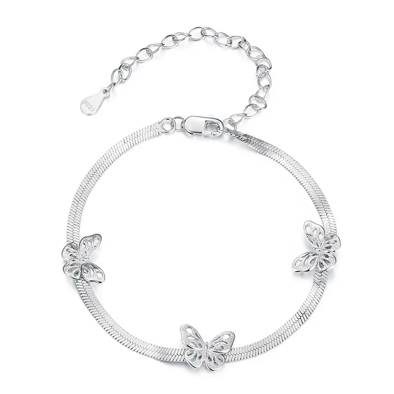 Hollow Butterfly Snake Chain Bracelet – Adjustable Sterling Silver