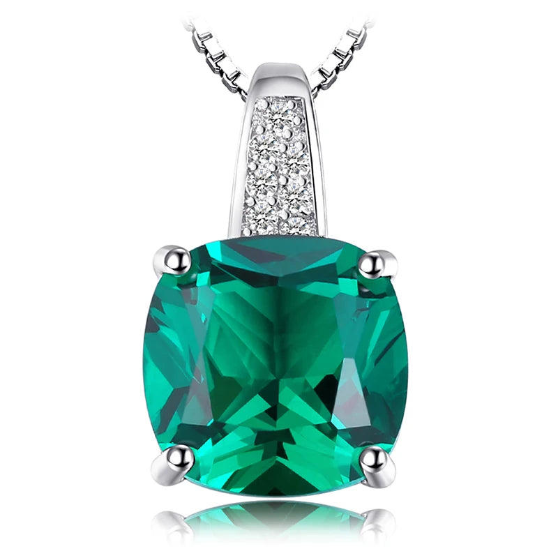 Nano Green Emerald Ruby Solitaire Pendant Necklace – Sterling Silver