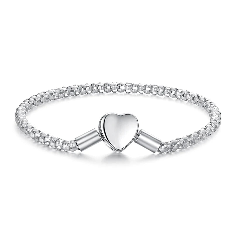 Silver Heart Charm Bracelet – 3mm Chain, DIY Bead Compatible