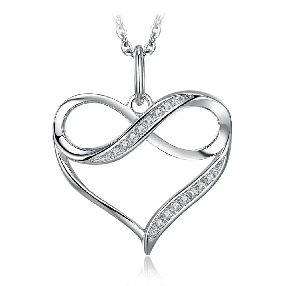 Sterling Silver Infinity Heart Knot Pendant with Simulated Diamonds