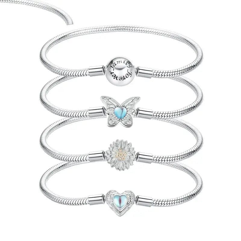 Sterling Silver Snake Chain Bracelet – White Gold Plated DIY Charm