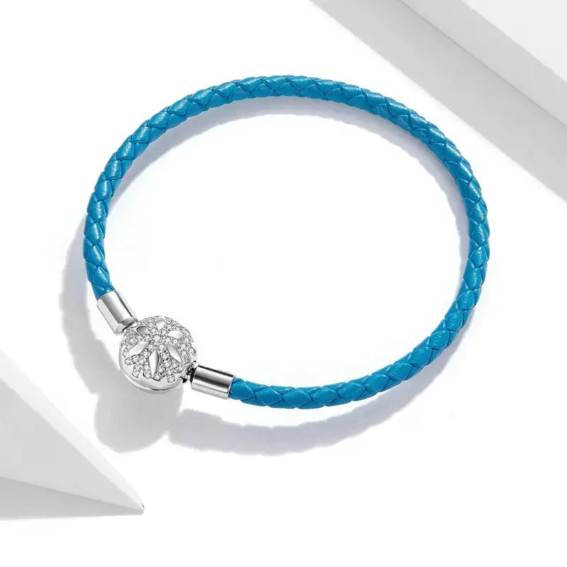 Sterling Silver Snowflake Clip with Blue Leather Bracelet