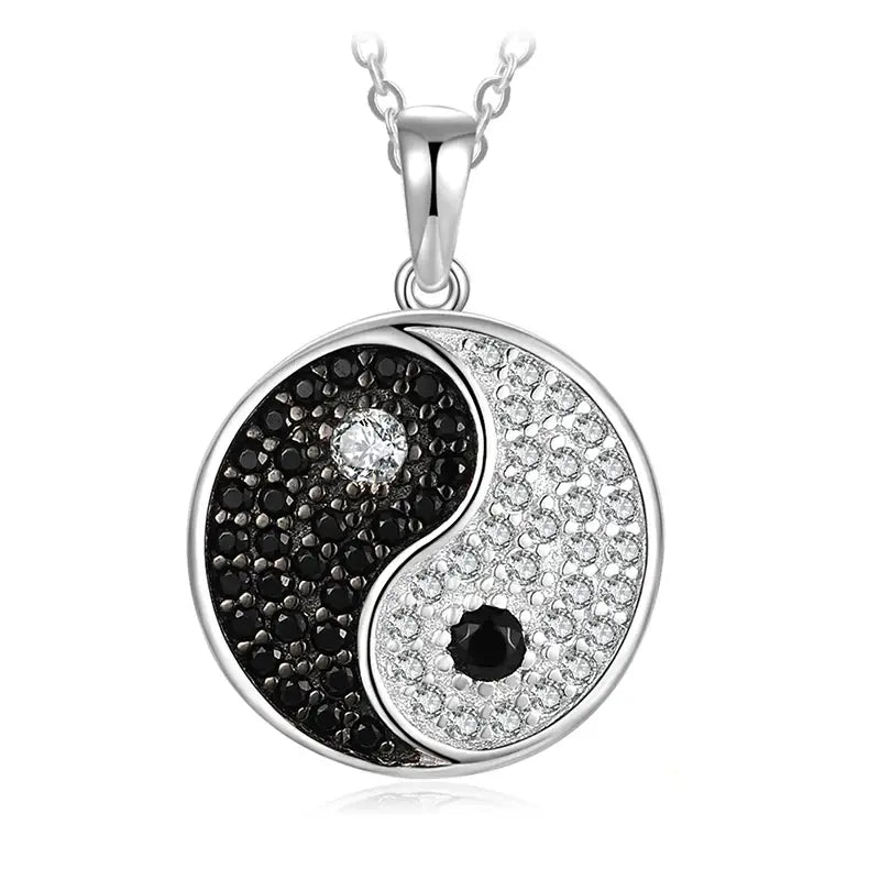 Sterling Silver Tai Chi Yin Yang Pendant with Black Spinel Gemstone