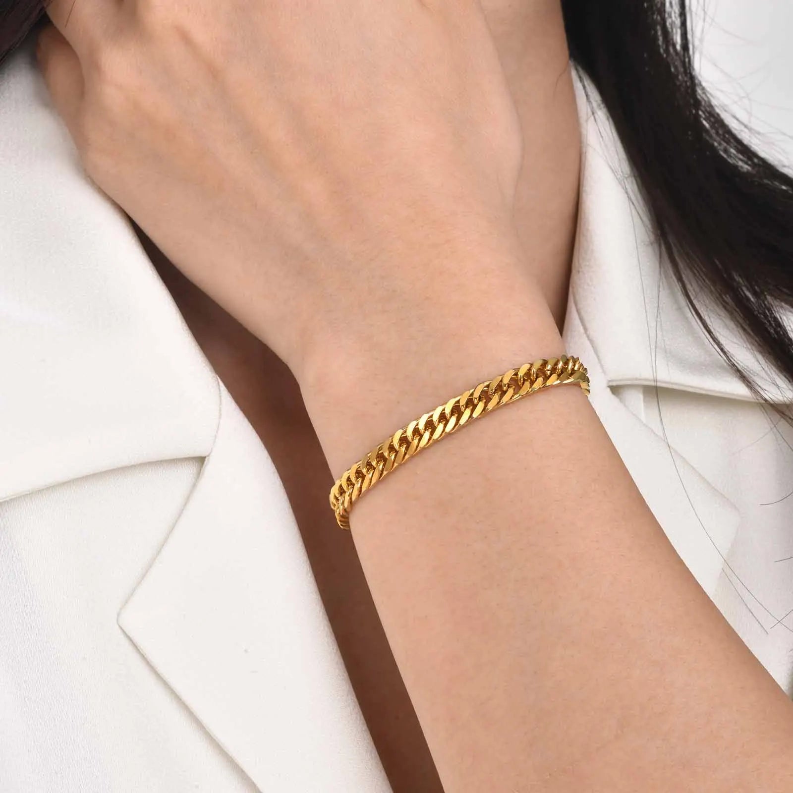 Cuban Link Chain Bracelet for Women – Gold Stainless Steel Fashion Jewelry