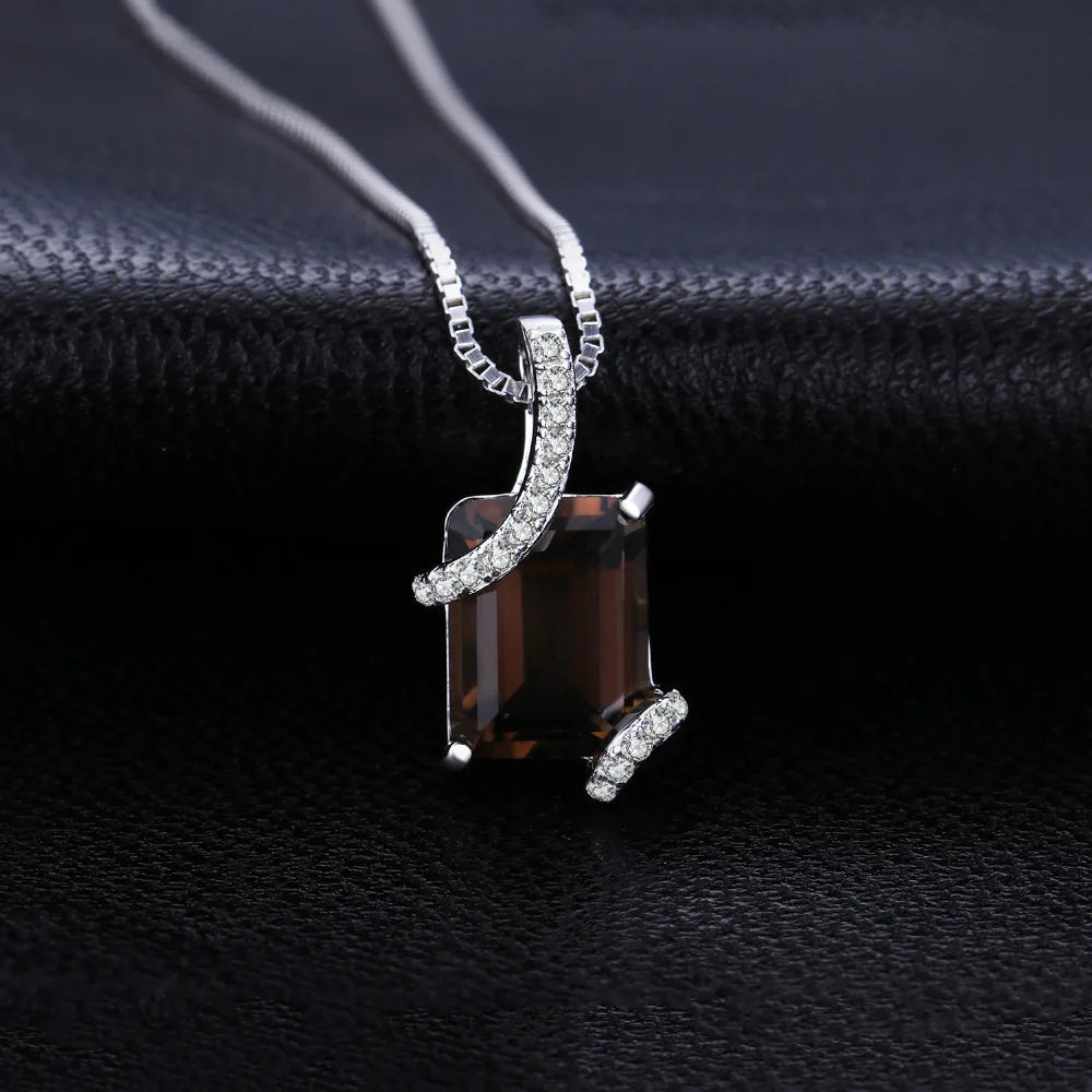 Emerald Cut Smoky Quartz Sterling Silver Pendant (No Chain)
