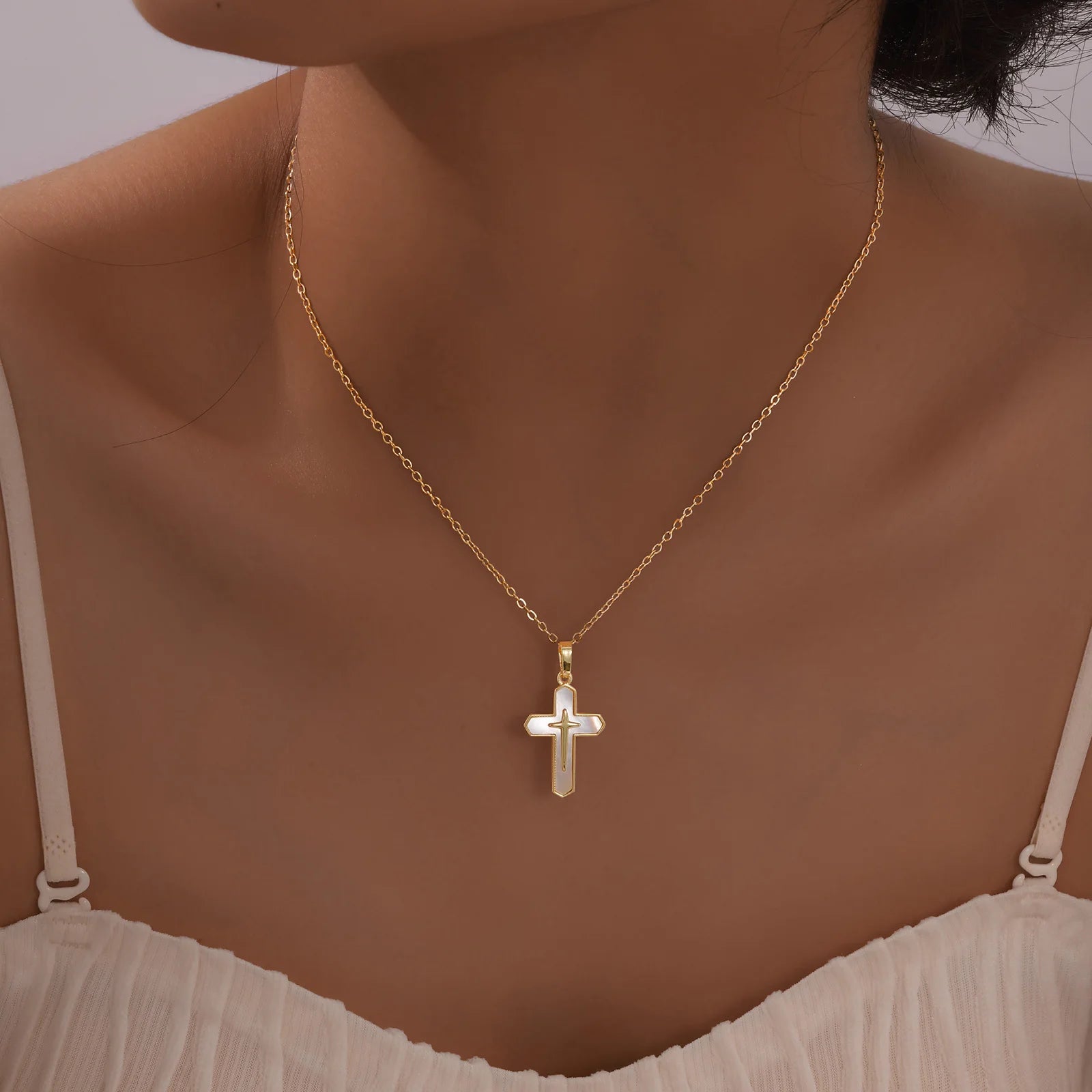 Gold Plated Christian Cross Necklace for Women