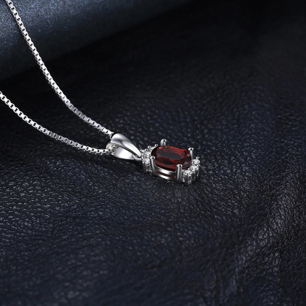 Oval Red Garnet Sterling Silver Pendant for Women