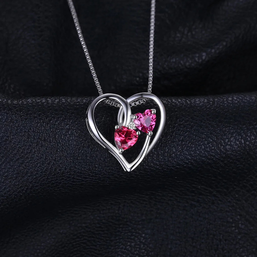 Ruby Pink Sapphire Heart Pendant Necklace – Sterling Silver