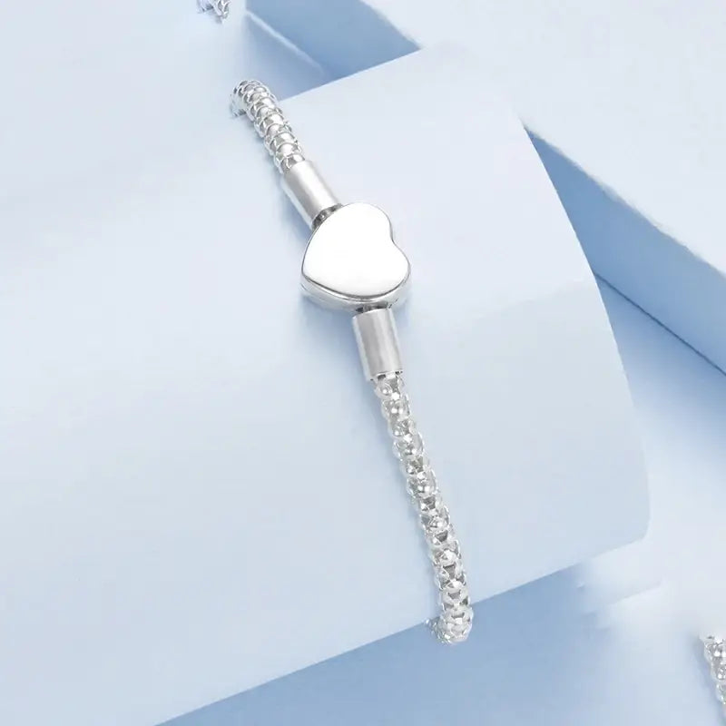 Silver Heart Charm Bracelet – 3mm Chain, DIY Bead Compatible