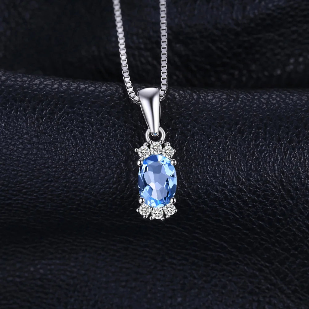 Sky Blue Topaz Oval Pendant – Sterling Silver Choker (No Chain)