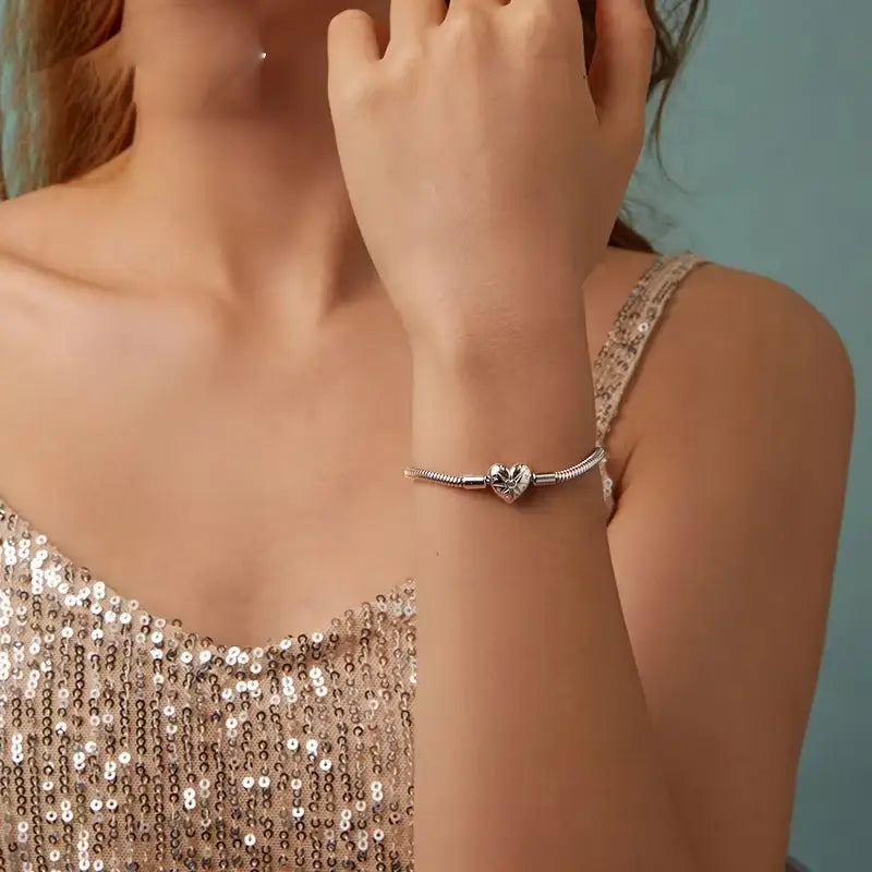 Sterling Silver 3mm Snake Chain Charm Bracelet for Women