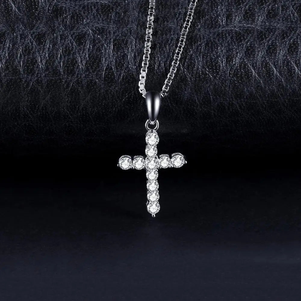 Sterling Silver CZ Statement Necklace with Diamond-Look Pendant