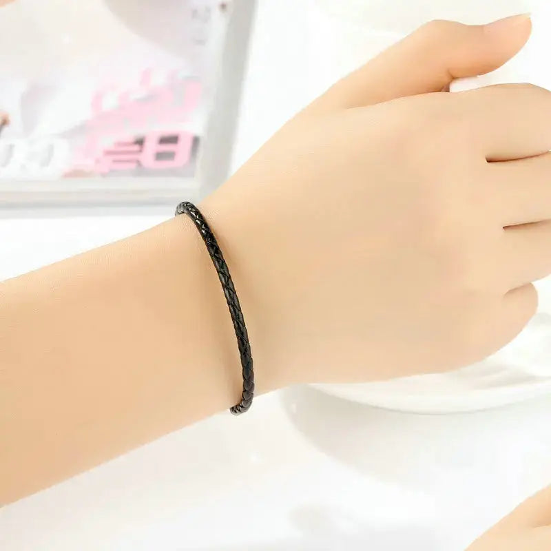 Sterling Silver & Leather Snake Chain Unisex Bracelet