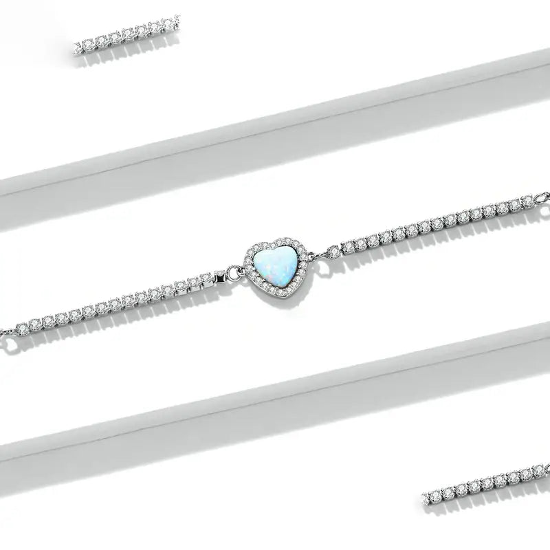 Sterling Silver Opal Heart Bracelet – Women’s Jewelry Gift