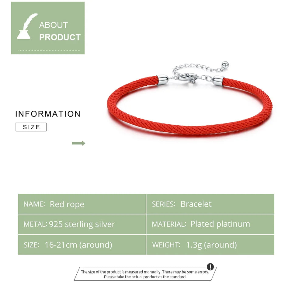 Sterling Silver Red Rope Bracelet with Enamel Charms