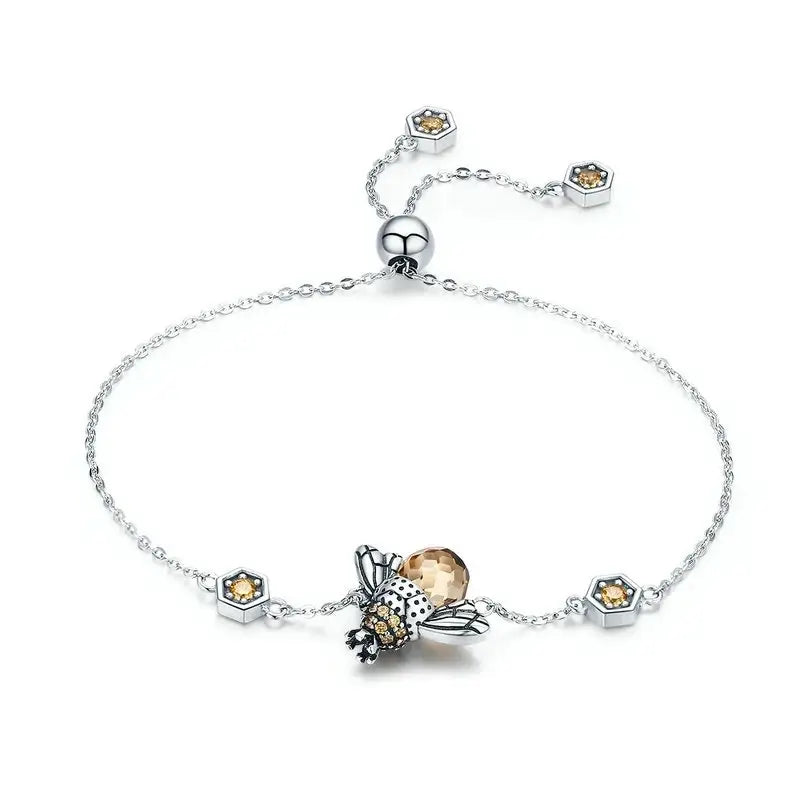 Dancing Honey Bee Crystal Bracelet – Sterling Silver Chain