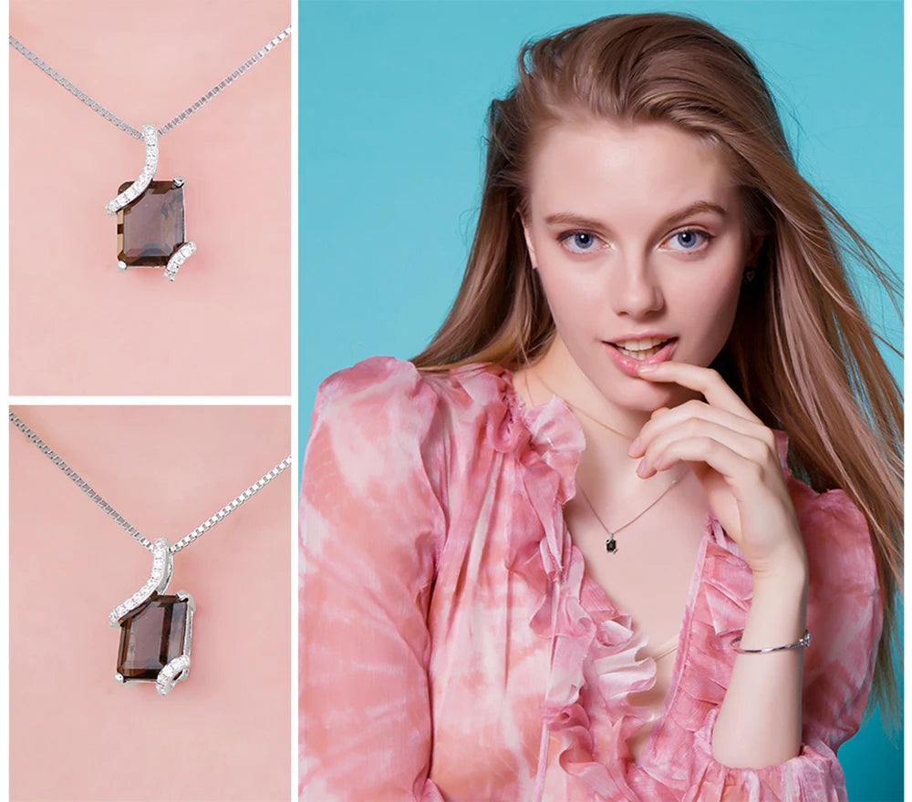 Emerald Cut Smoky Quartz Sterling Silver Pendant (No Chain)