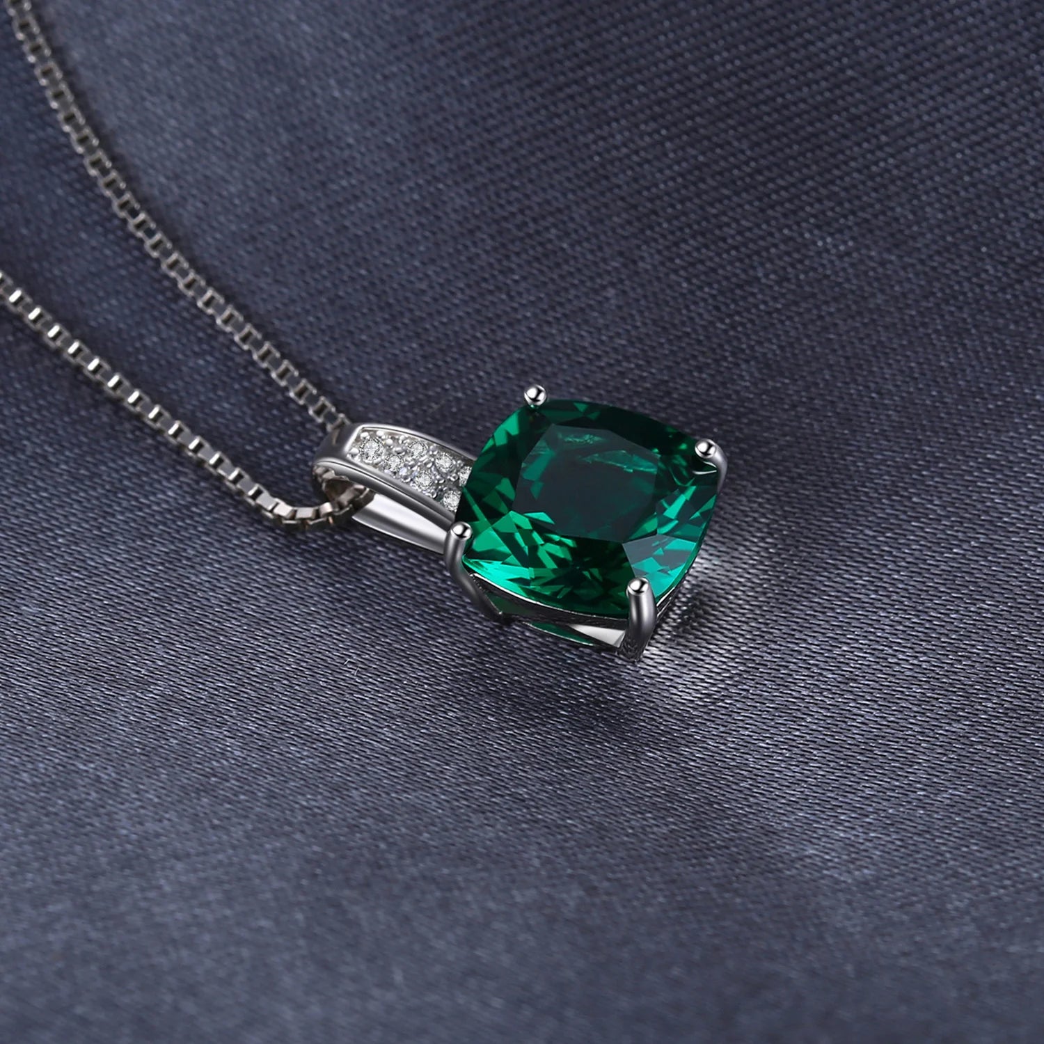 Nano Green Emerald Ruby Solitaire Pendant Necklace – Sterling Silver