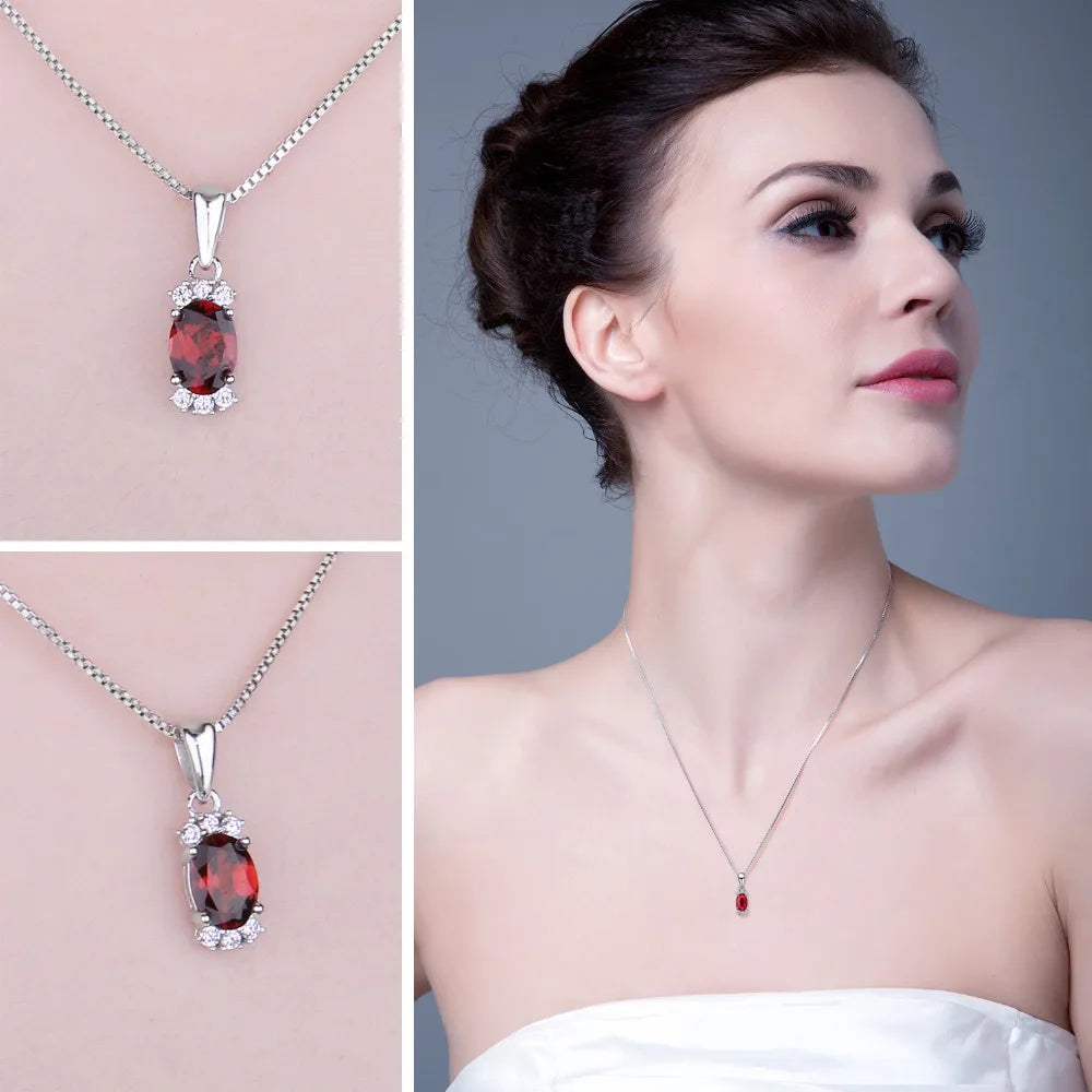 Oval Red Garnet Sterling Silver Pendant for Women