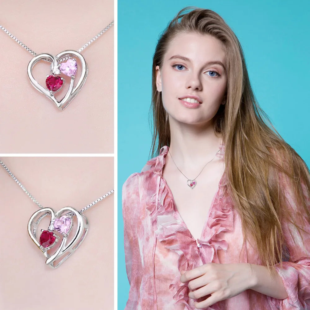 Ruby Pink Sapphire Heart Pendant Necklace – Sterling Silver