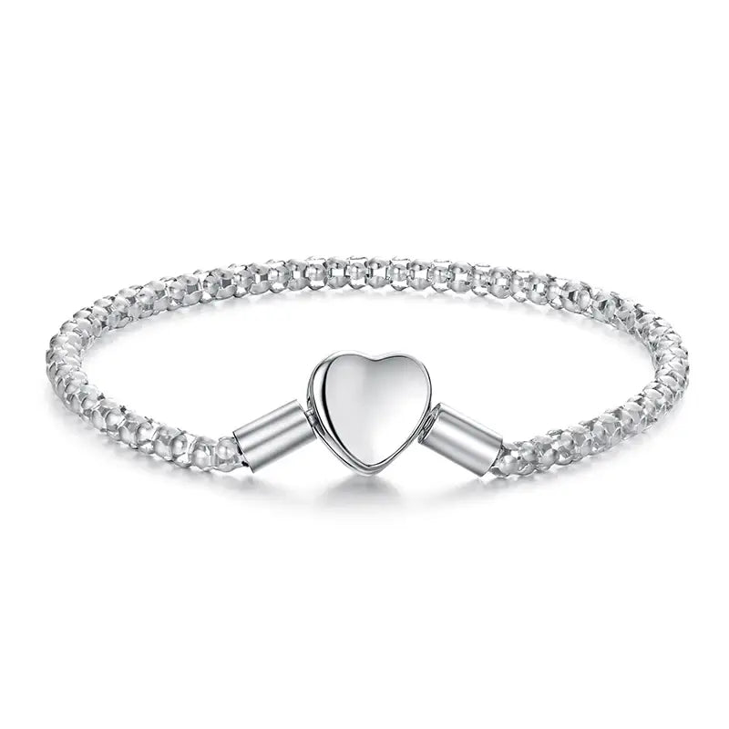 Silver Heart Charm Bracelet – 3mm Chain, DIY Bead Compatible