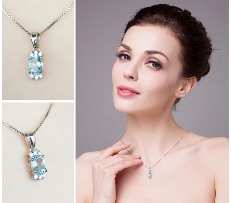 Sky Blue Topaz Oval Pendant – Sterling Silver Choker (No Chain)