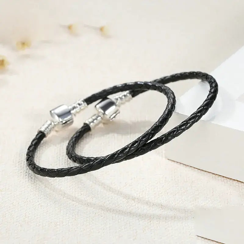 Sterling Silver & Leather Snake Chain Unisex Bracelet