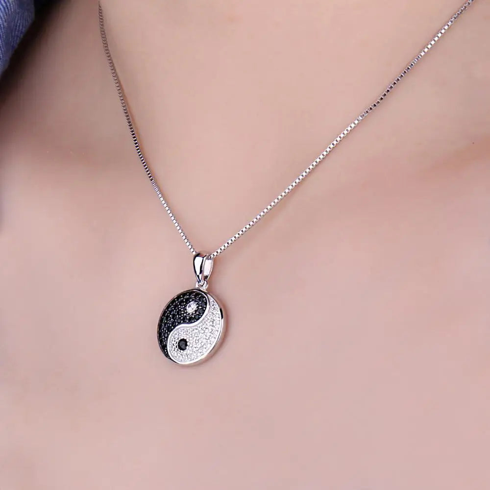 Sterling Silver Tai Chi Yin Yang Pendant with Black Spinel Gemstone