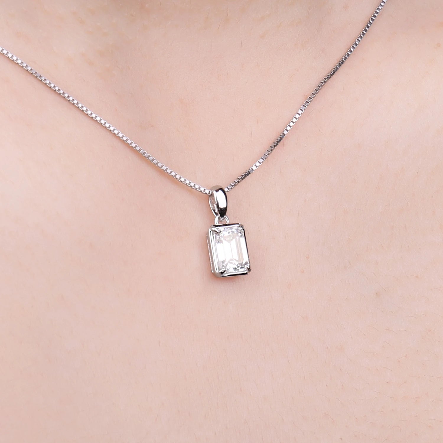 Emerald Cut Sterling Silver Pendant Necklace – Women’s Fashion Jewelry