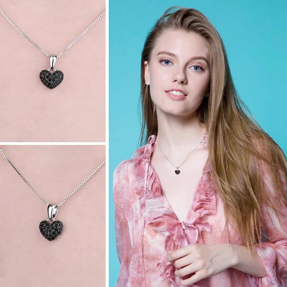 Heart-Shaped Black Spinel Sterling Silver Pendant Necklace