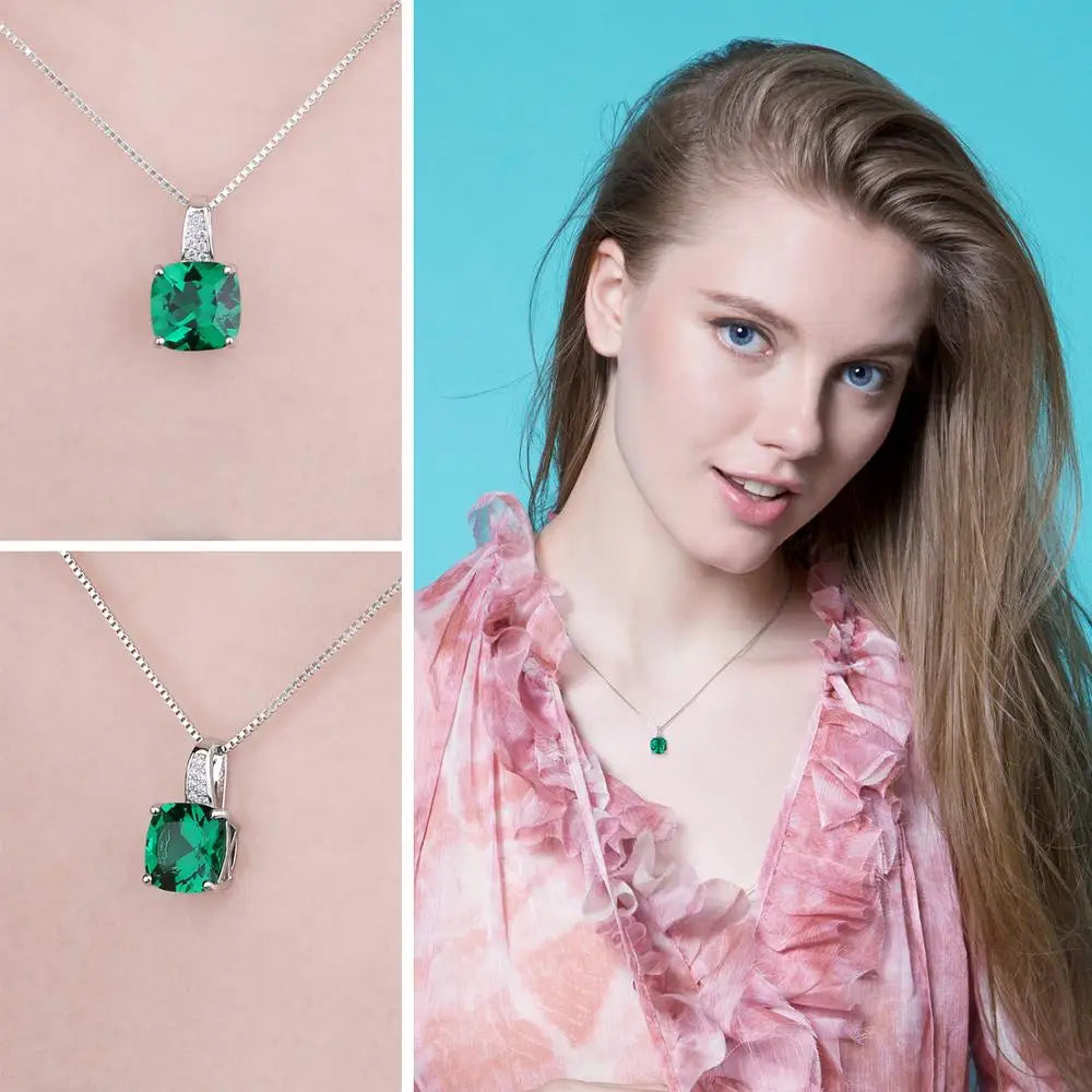 Nano Green Emerald Ruby Solitaire Pendant Necklace – Sterling Silver
