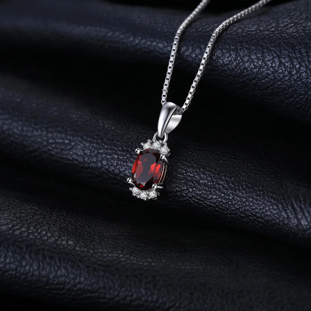 Oval Red Garnet Sterling Silver Pendant for Women
