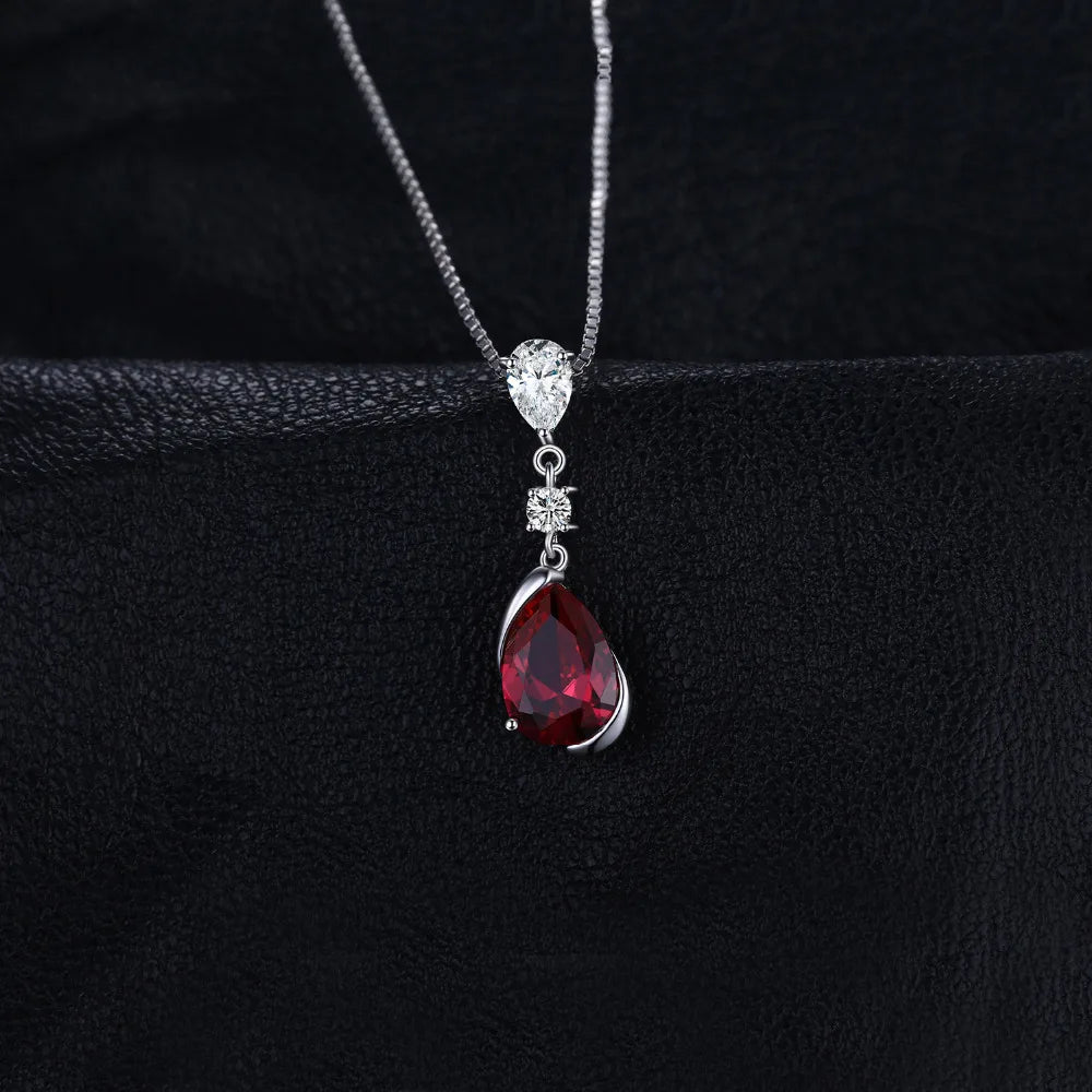 Pear Red Ruby 925 Silver Pendant Necklace (No Chain)