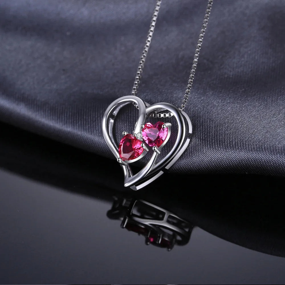 Ruby Pink Sapphire Heart Pendant Necklace – Sterling Silver