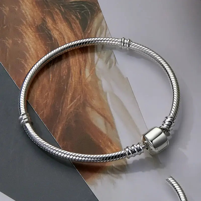 Silver Snake Chain Personalized Charm Bracelet for Women