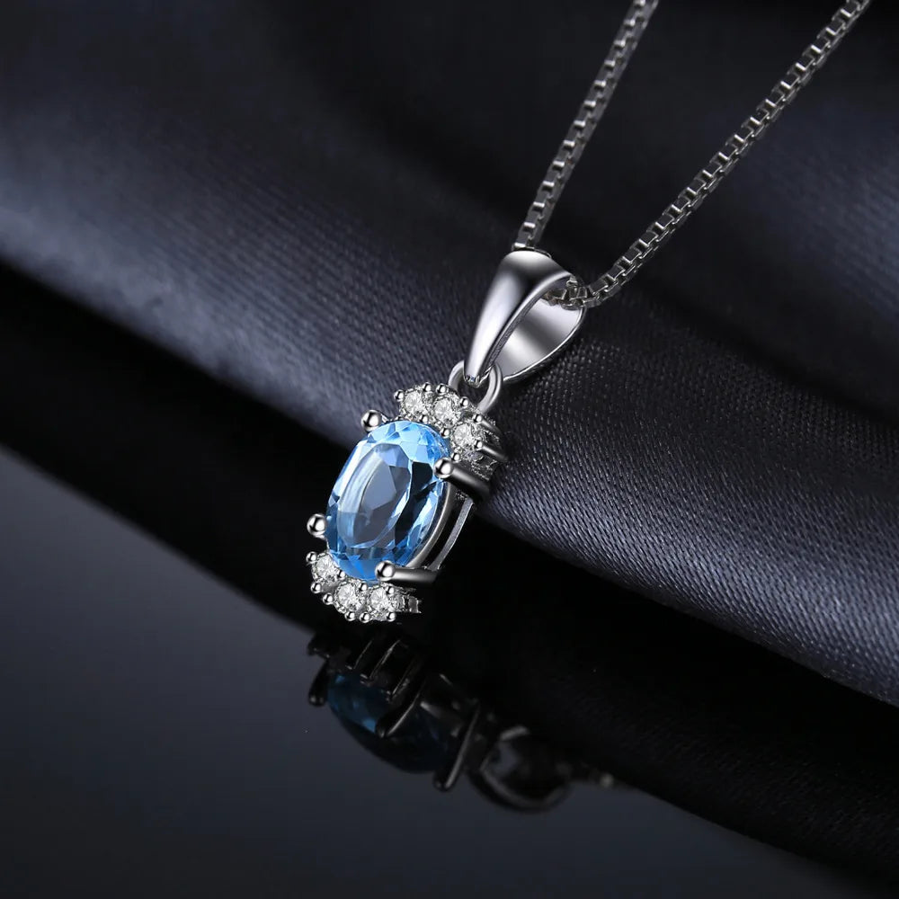 Sky Blue Topaz Oval Pendant – Sterling Silver Choker (No Chain)