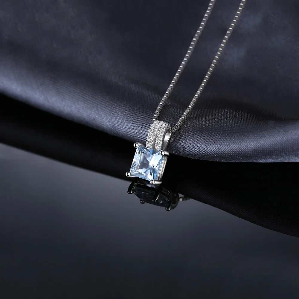 Sky Blue Topaz Sterling Silver Princess Cut Pendant (No Chain)