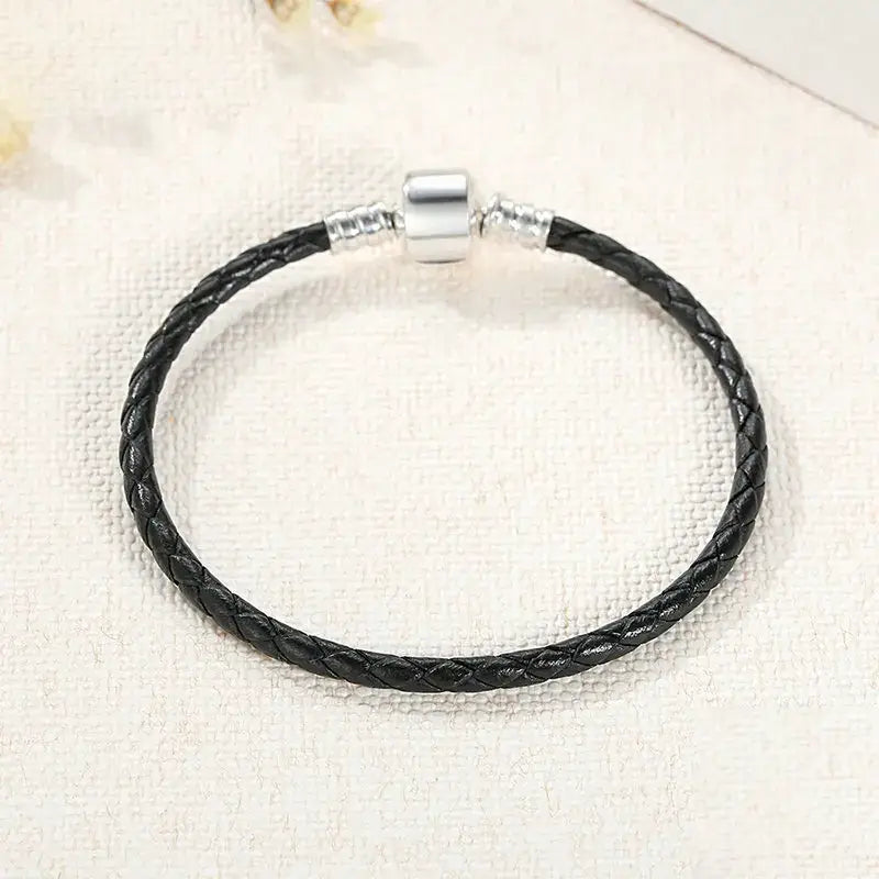 Sterling Silver & Leather Snake Chain Unisex Bracelet
