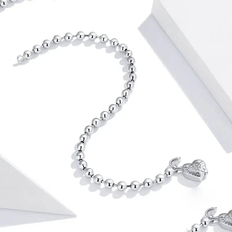 Sterling Silver Simple Love Bead Chain Bracelet for Women