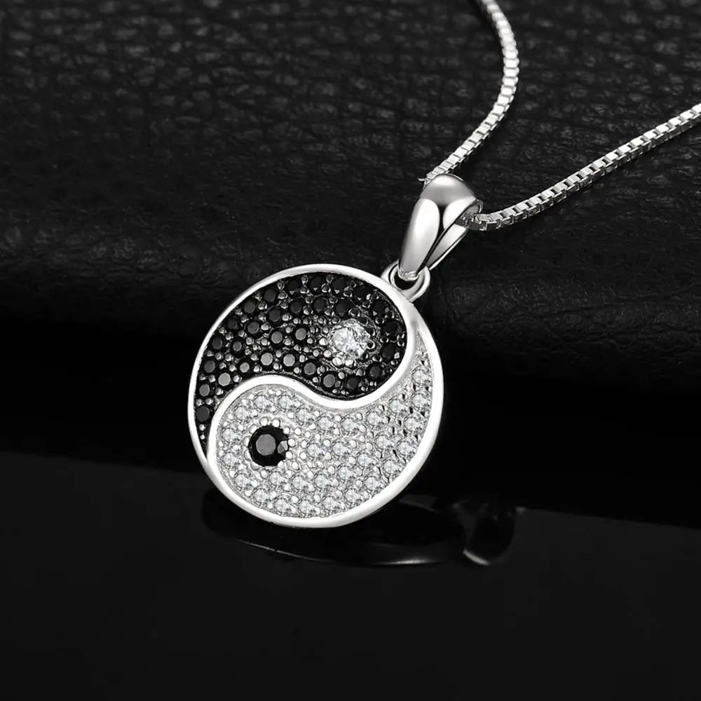 Sterling Silver Tai Chi Yin Yang Pendant with Black Spinel Gemstone