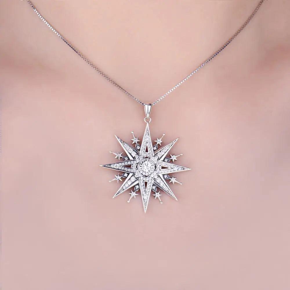 Vintage Gothic North Star Sterling Silver Pendant