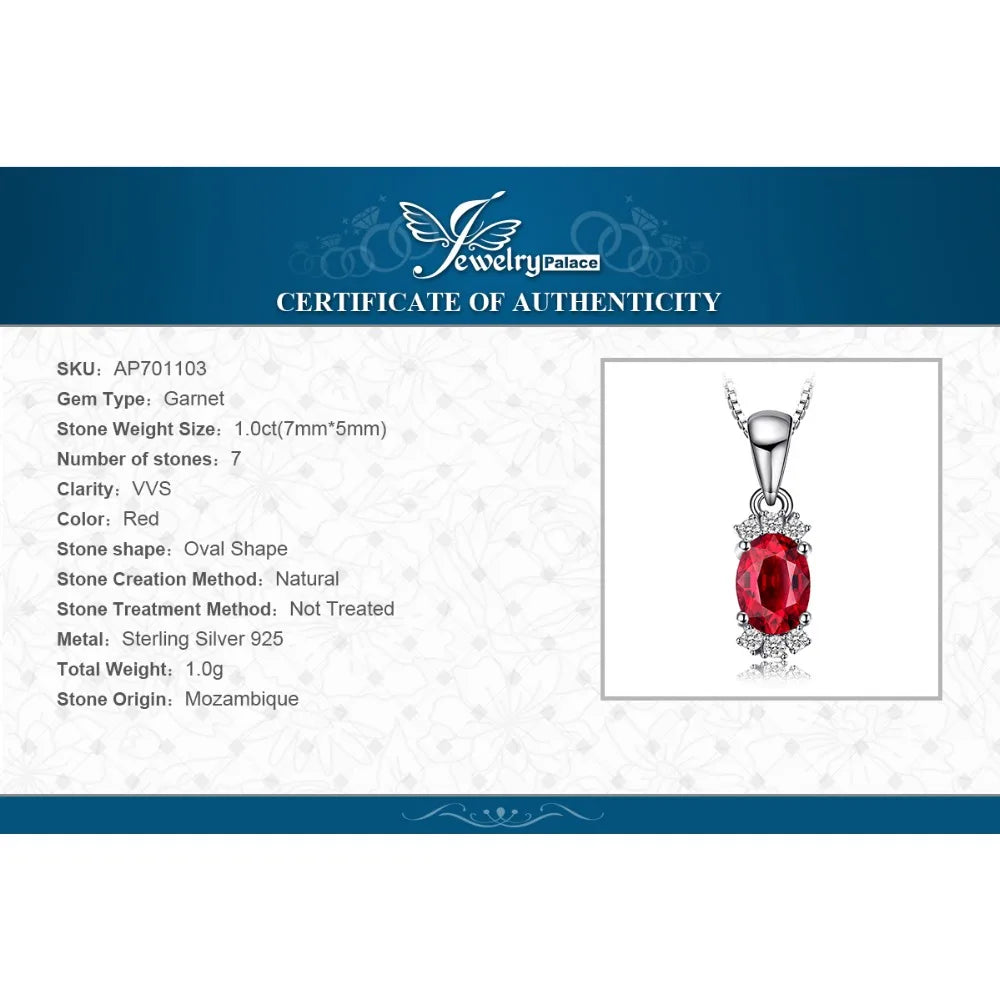 Oval Red Garnet Sterling Silver Pendant for Women