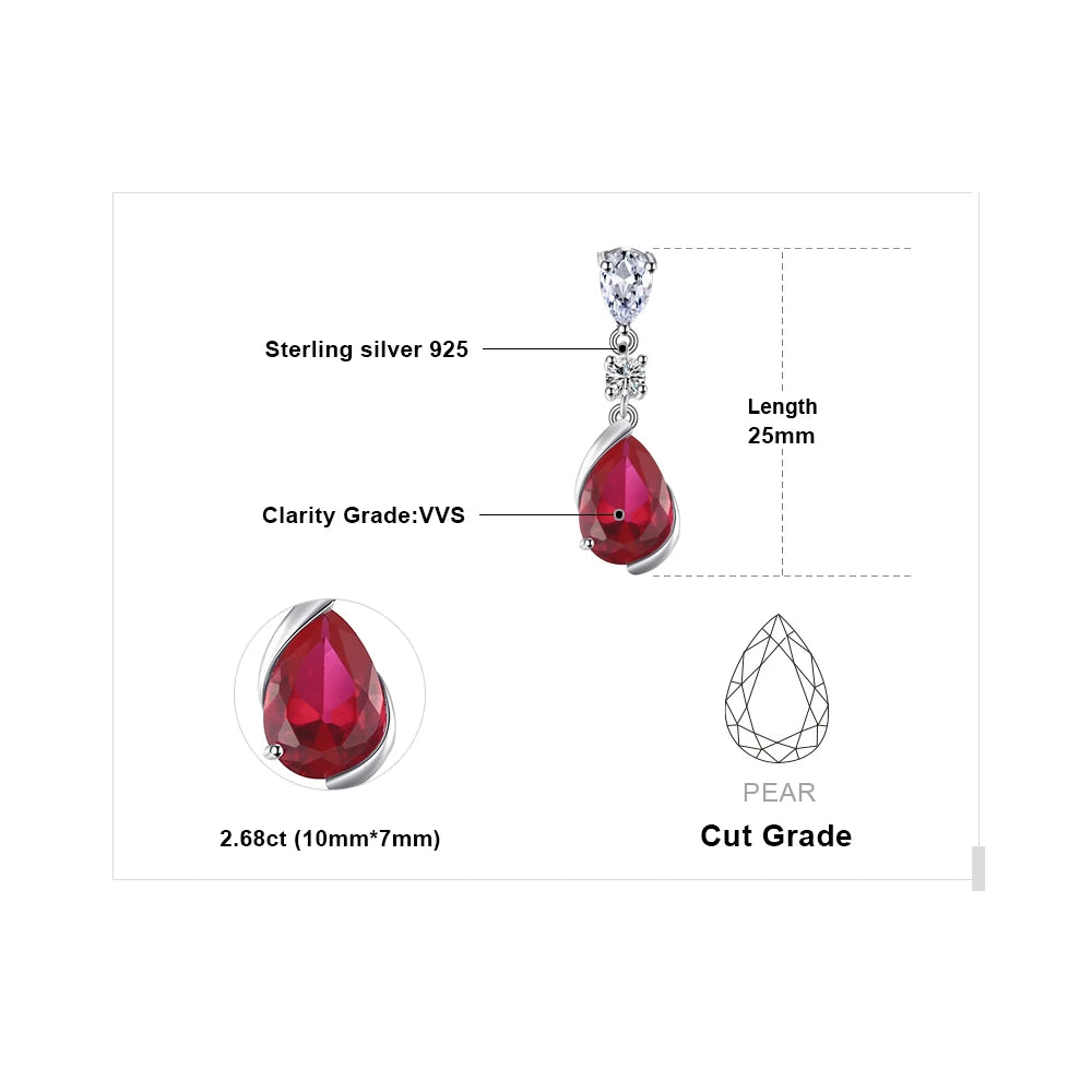 Pear Red Ruby 925 Silver Pendant Necklace (No Chain)