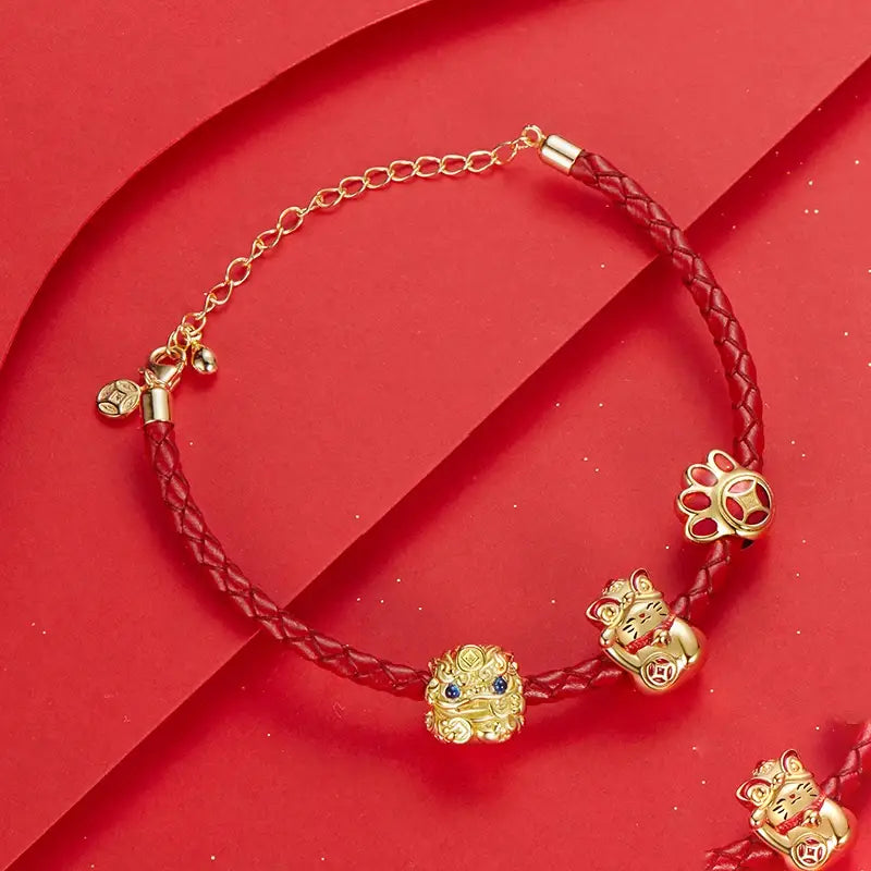 Silver Fortune Red Rope Adjustable Bracelet for Women
