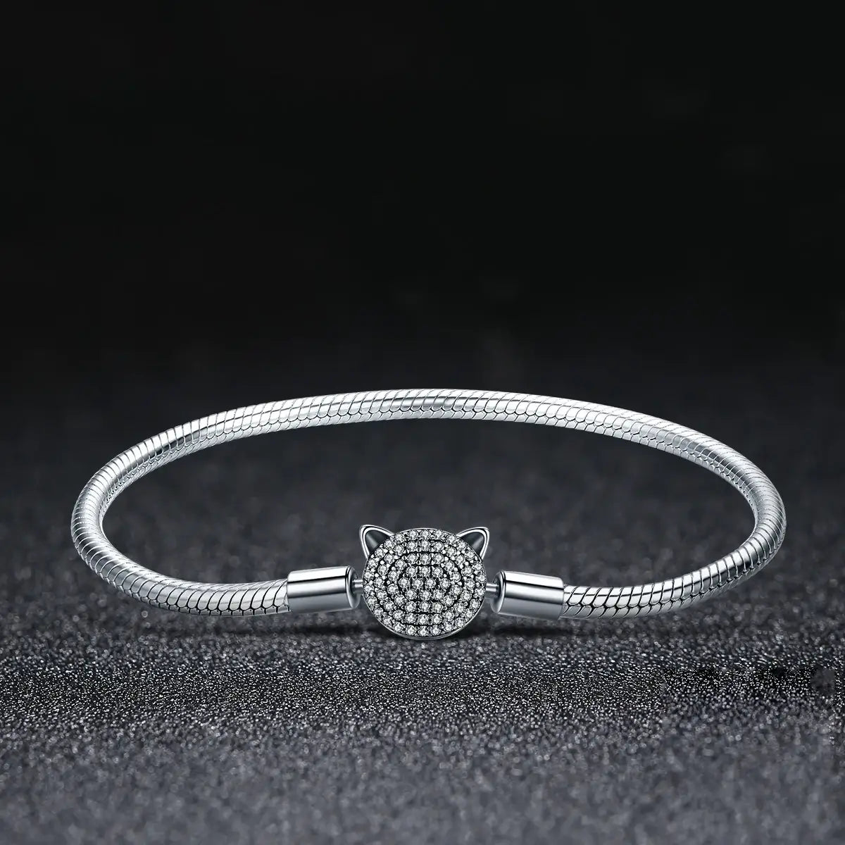 Sterling Silver Cat Charm Snake Chain Bracelet for Women