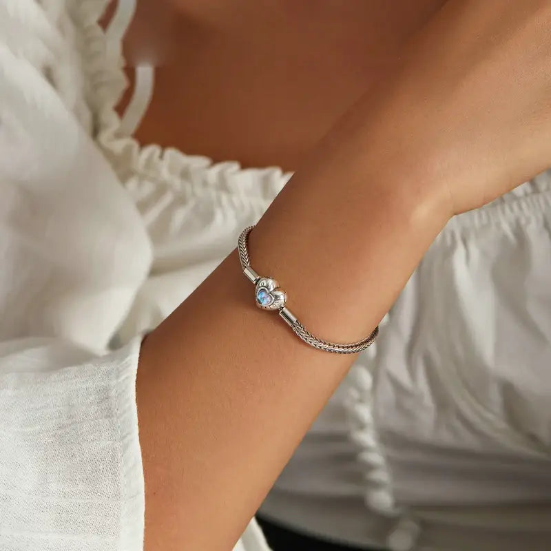 Sterling Silver Heart Charm Bracelet – Women’s Snake Chain Bangle