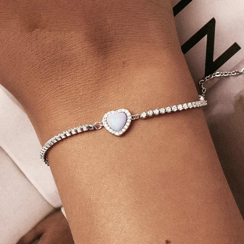 Sterling Silver Opal Heart Bracelet – Women’s Jewelry Gift