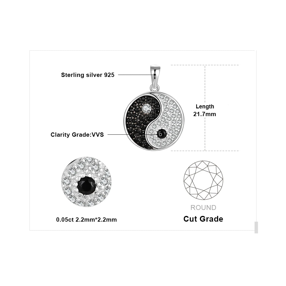Sterling Silver Tai Chi Yin Yang Pendant with Black Spinel Gemstone